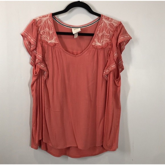 Knox Rose Tops - Knox Rose Women's Pink Top Size XXL Pullover Flutter Short Sleeve V Neck Blouse